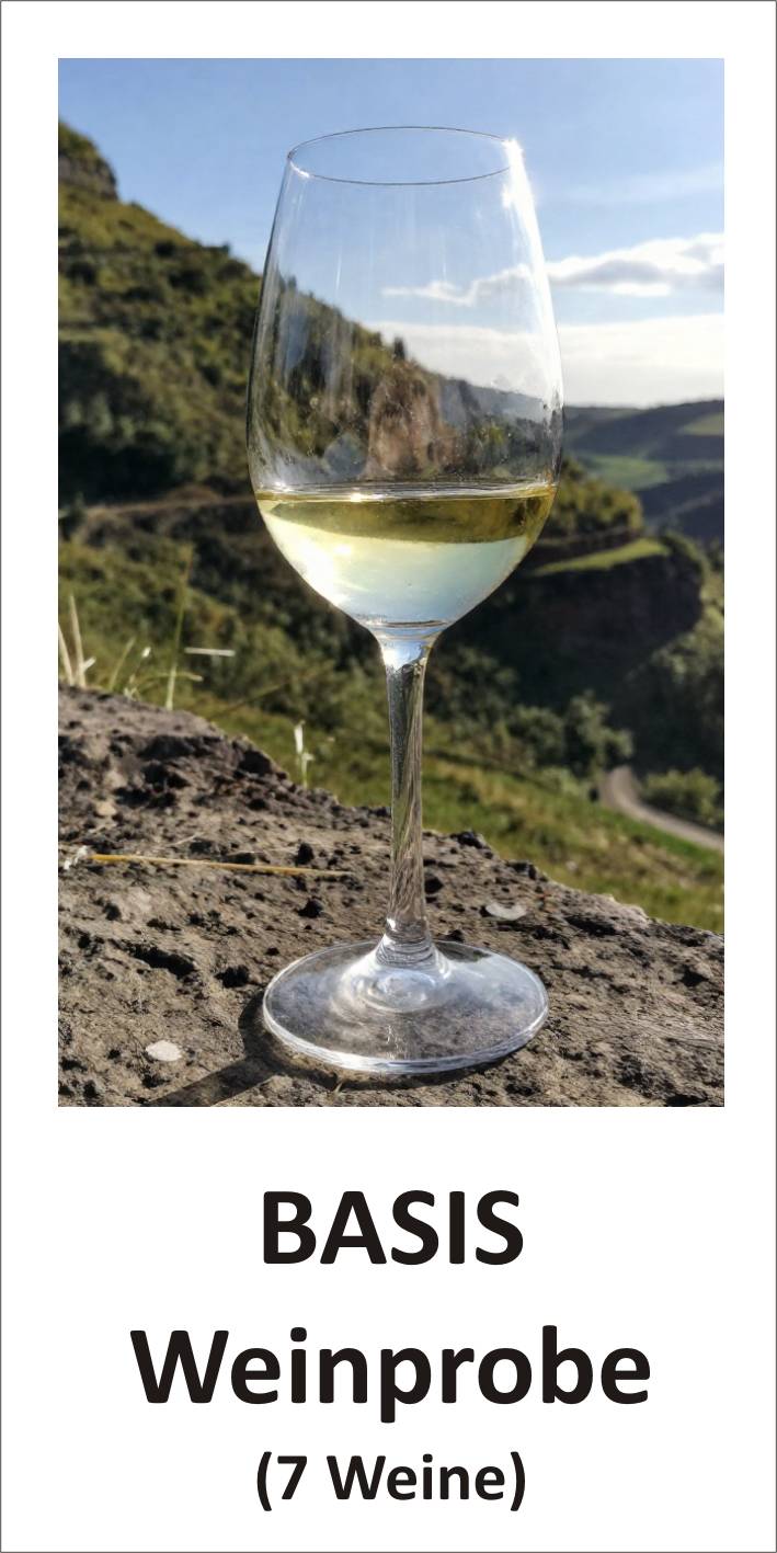 <br>Artikel-Nr.: WP-BASIS<br>BASIS-Weinprobe: Fachlich kommentierte Weinprobe (7 Weine inkl. Lagenwein-Goldkapsel) nach ihrem persönlichen Geschmack. Zur Probe reichen wir Mineralwasser und Brot. Bitte Termin vereinbaren unter: info@martinconrad.de oder Tel.06534-93980<br>